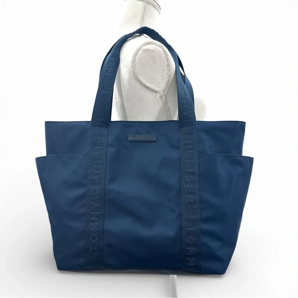Tommy Hilfiger Navy Blue Nylon Tote Teacher Work Laptop Travel Preppy Bag School